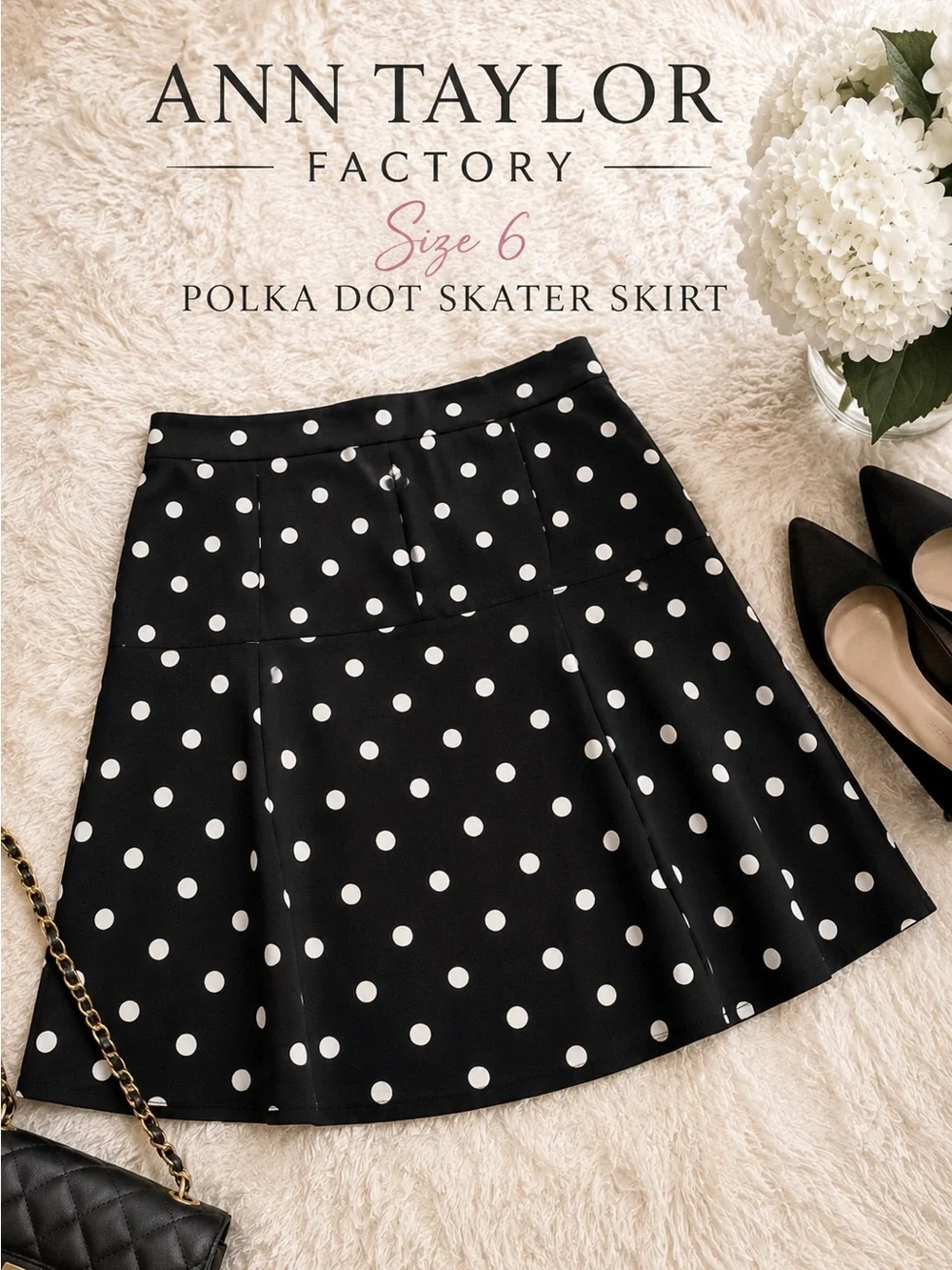 Ann Taylor Factory Polka Dot Skater Skirt Size 6 Parisian Chic